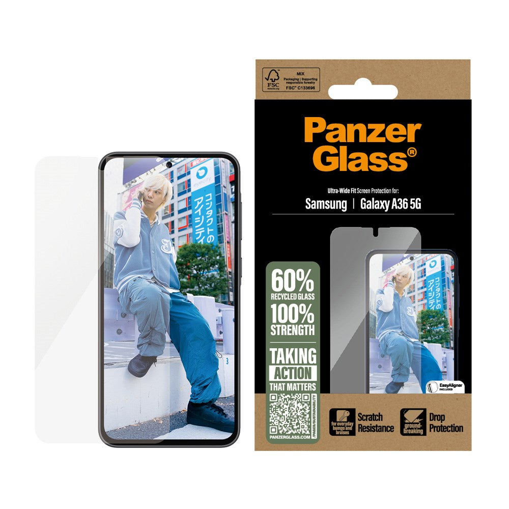 Samsung Galaxy A36 (5G) PanzerGlass Ultra Wide Fit Skärmskydd m. EasyAligner - Genomskinlig