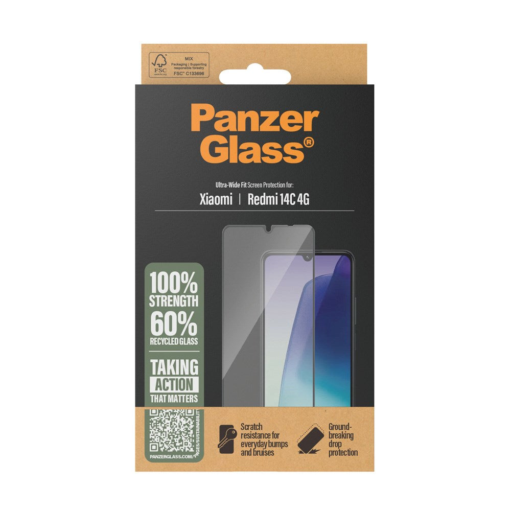 Xiaomi Redmi 14C PanzerGlass Ultra-Wide Fit Skärmskyddsglas - Genomskinlig / Svart Kant