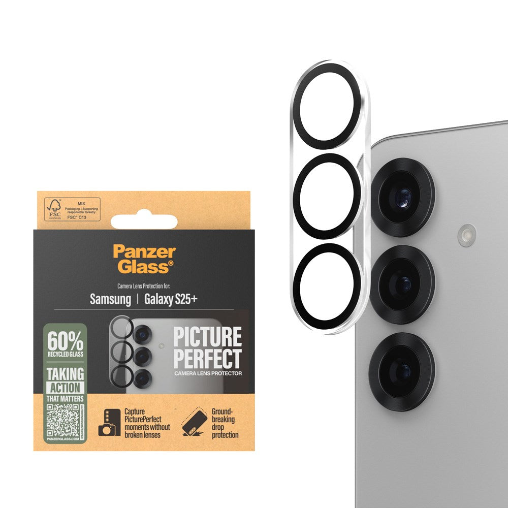 Samsung Galaxy S25+ (Plus) PanzerGlass PicturePerfect - Kameraskydd - Platinum Strength - Genomskinlig / Svart
