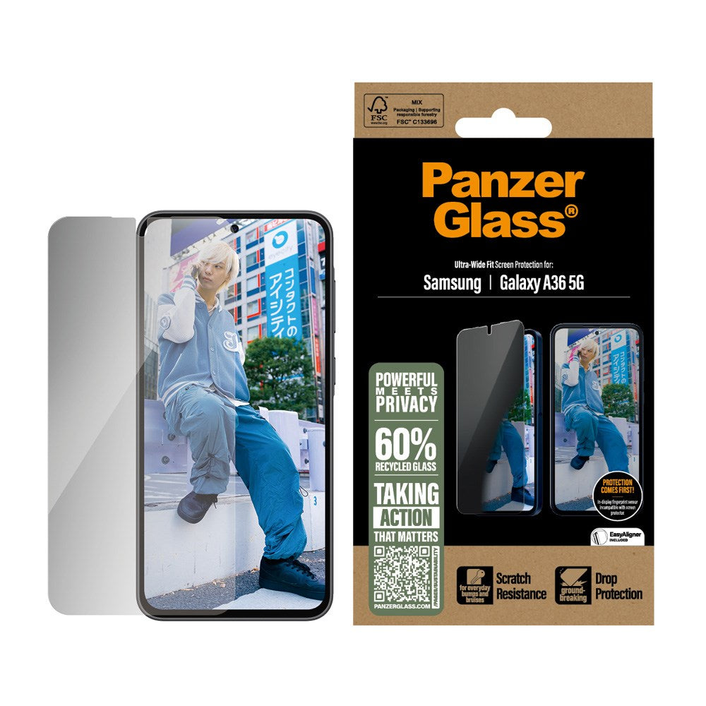 Samsung Galaxy A36 (5G) PanzerGlass Ultra Wide Fit Privacy Skärmskydd m. EasyAligner - Genomskinlig