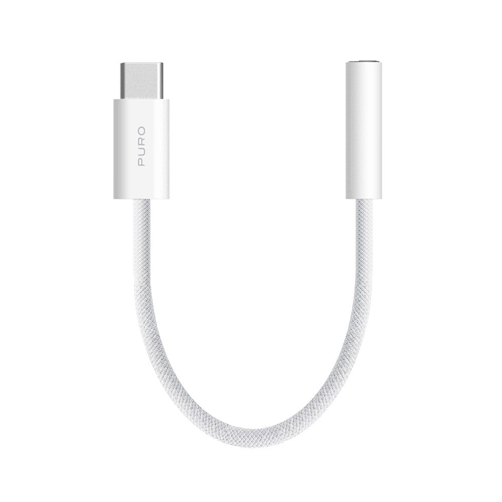 Puro Flätad Adapter USB-C till 3,5 mm Jack - 15 cm - Vit
