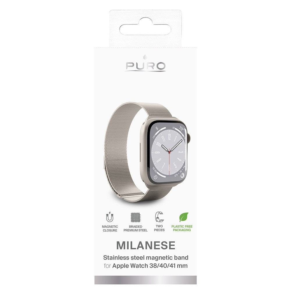 Apple Watch (38/40/SE/41/42mm) Puro MILANESE Rostfritt Stål Rem - Champagne