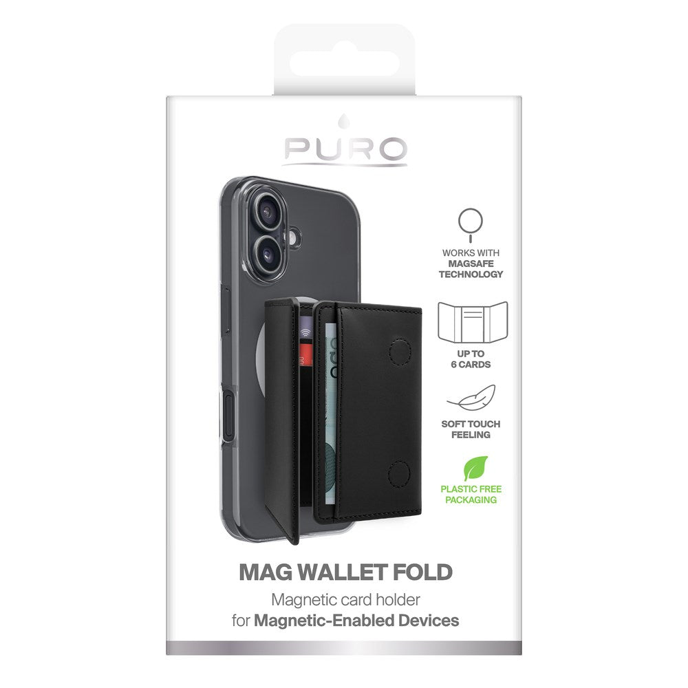 Puro Mag Wallet Fold Korthållare - MagSafe Kompatibel - Svart