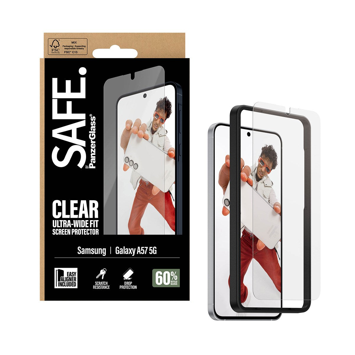 Samsung Galaxy A57 SAFE by PanzerGlass Ultra-Wide Fit Skärmskyddsglas med EasyAligner - Genomskinlig