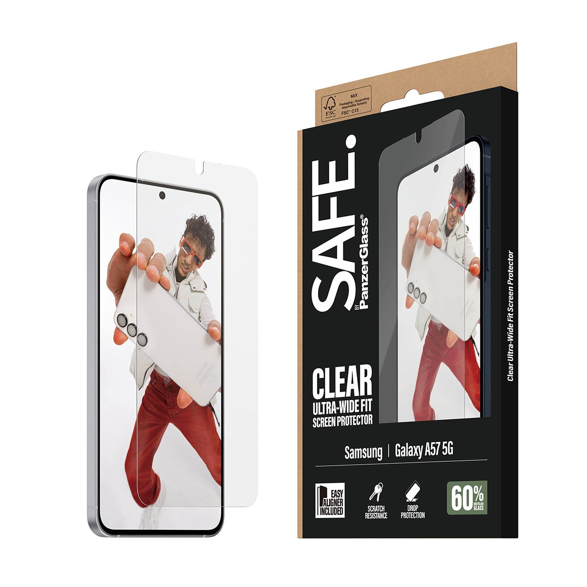 Samsung Galaxy A57 SAFE by PanzerGlass Ultra-Wide Fit Skärmskyddsglas med EasyAligner - Genomskinlig