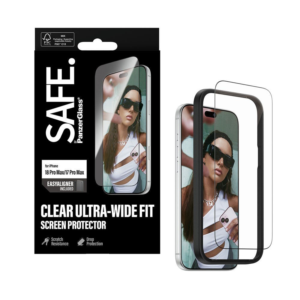 iPhone 18 Pro Max / 17 Pro Max SAFE by PanzerGlass Ultra-Wide Fit Skärmskyddsglas med EasyAligner - Genomskinlig