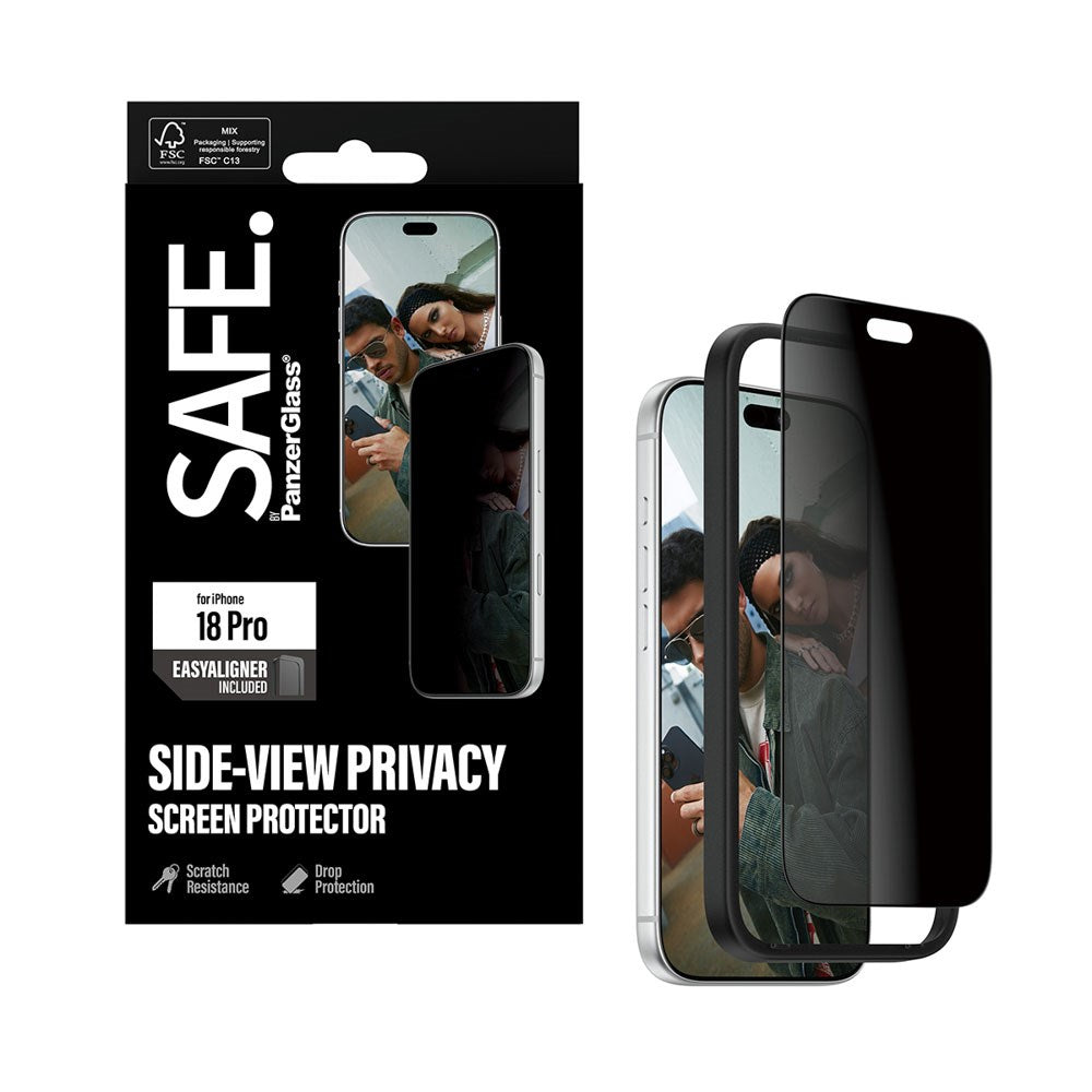 iPhone 18 Pro / 17 Pro SAFE by PanzerGlass Ultra-Wide Fit Skärmskyddsglas med EasyAligner - Privacy - Genomskinlig