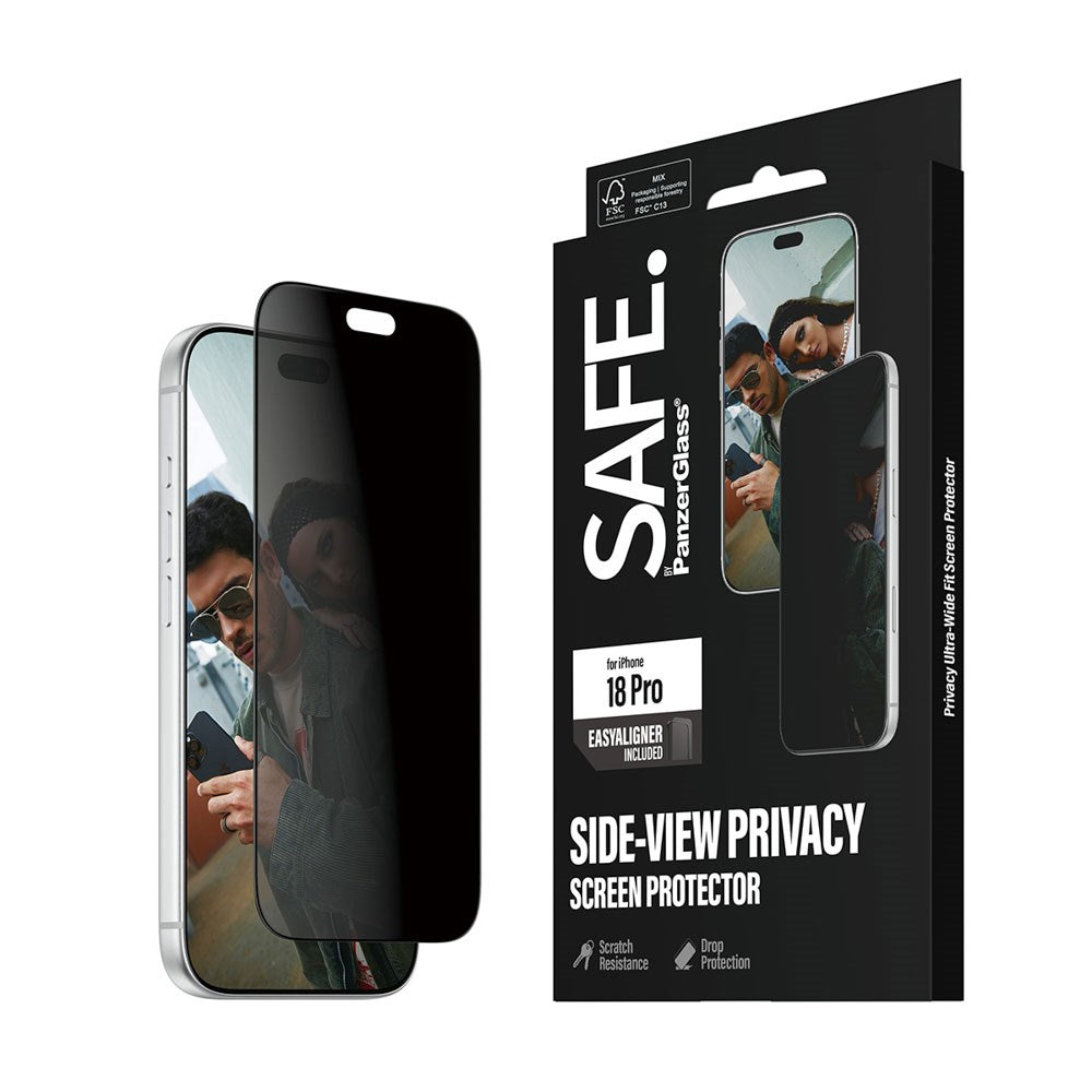iPhone 18 Pro / 17 Pro SAFE by PanzerGlass Ultra-Wide Fit Skärmskyddsglas med EasyAligner - Privacy - Genomskinlig