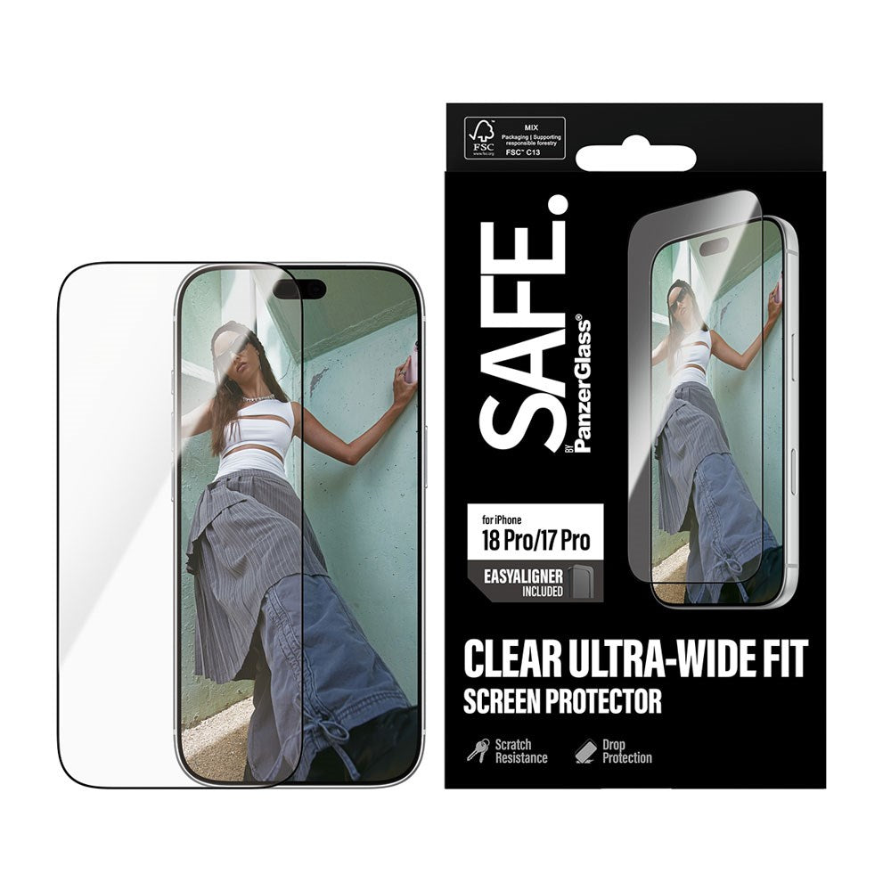 iPhone 18 Pro / 17 Pro SAFE by PanzerGlass Ultra-Wide Fit Skärmskyddsglas med EasyAligner - Genomskinlig