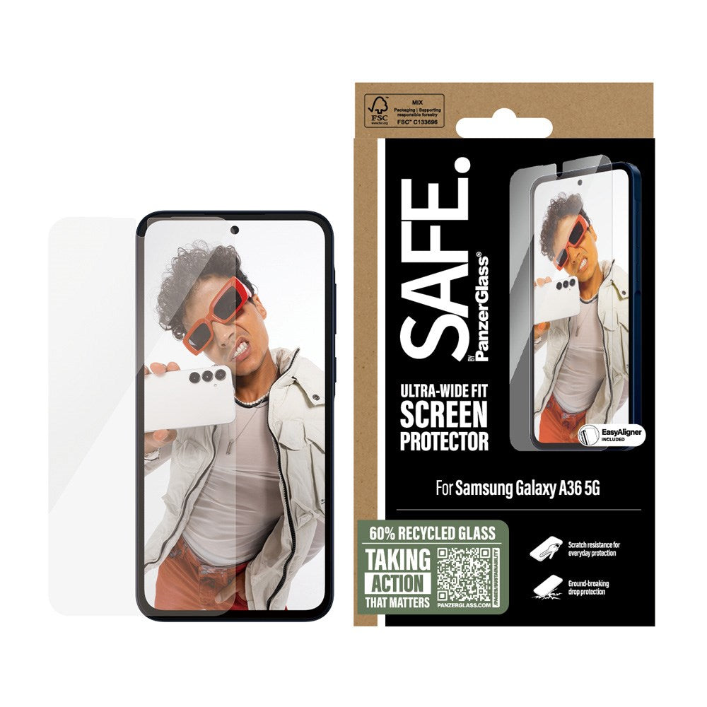 SAFE by PanzerGlass Samsung Galaxy A36 (5G) Ultra-Wide Fit Skärmskyddsglas med EasyAligner - Genomskinlig