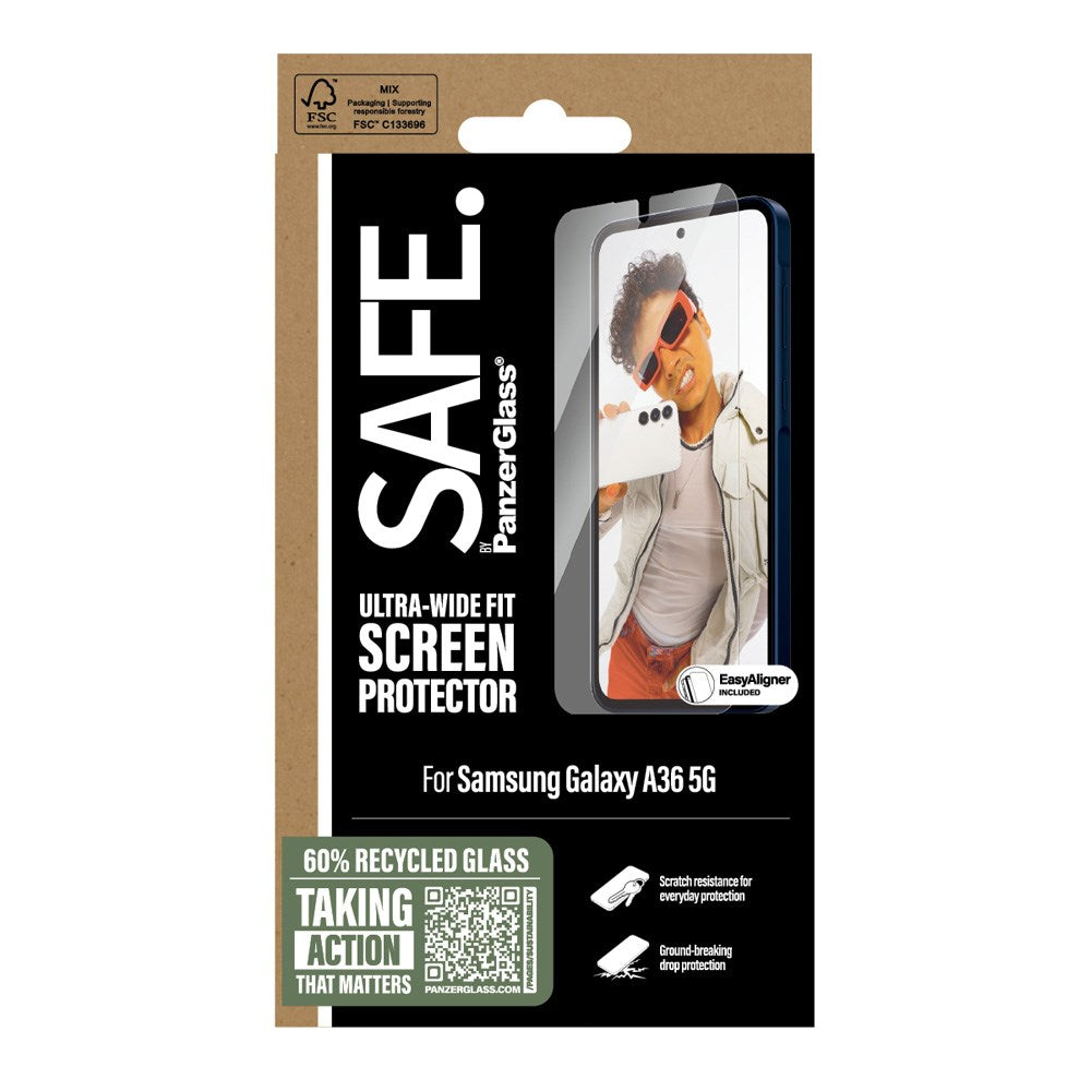 SAFE by PanzerGlass Samsung Galaxy A36 (5G) Ultra-Wide Fit Skärmskyddsglas med EasyAligner - Genomskinlig