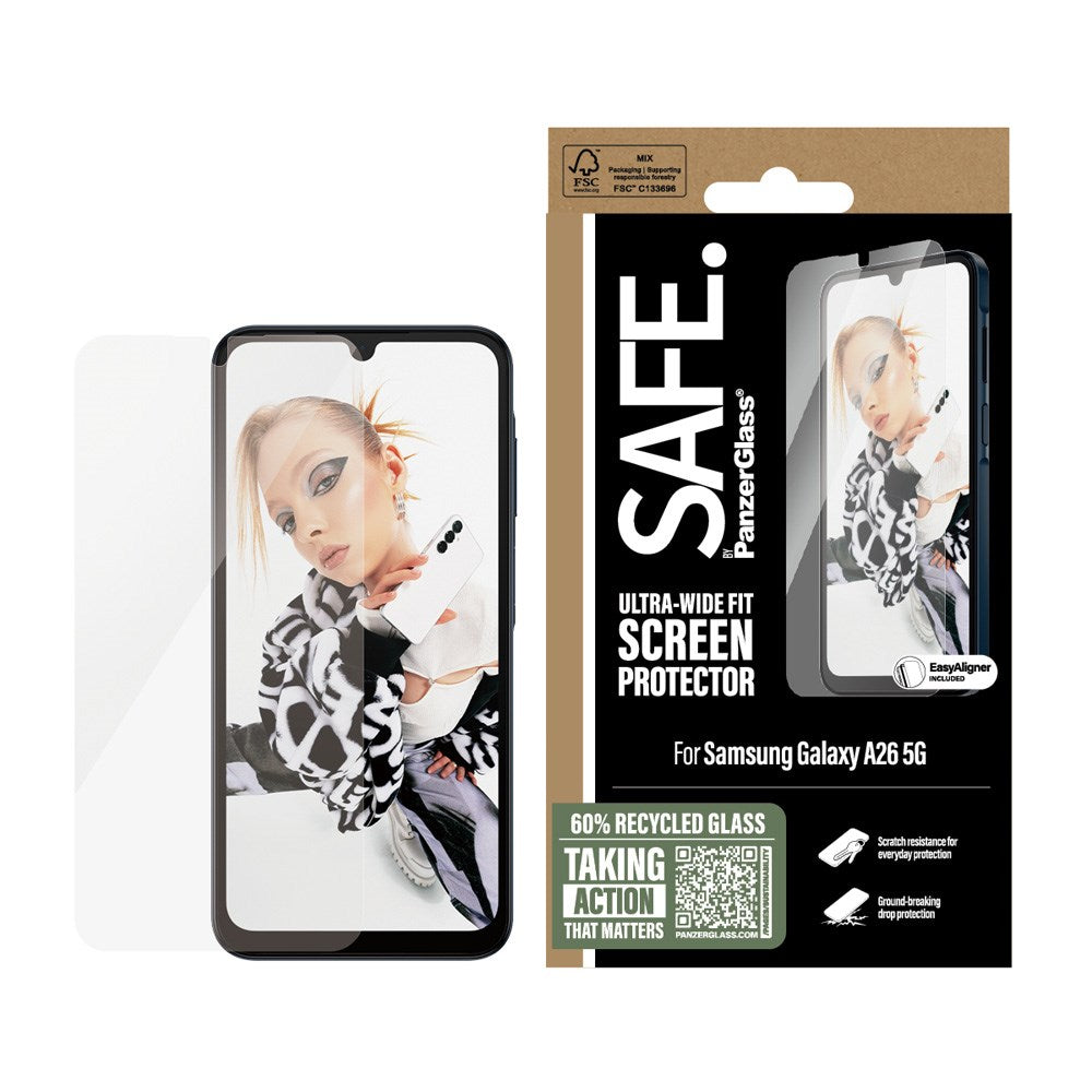 SAFE by PanzerGlass Samsung Galaxy A26 (5G) Ultra-Wide Fit Skärmskyddsglas med EasyAligner - Genomskinlig