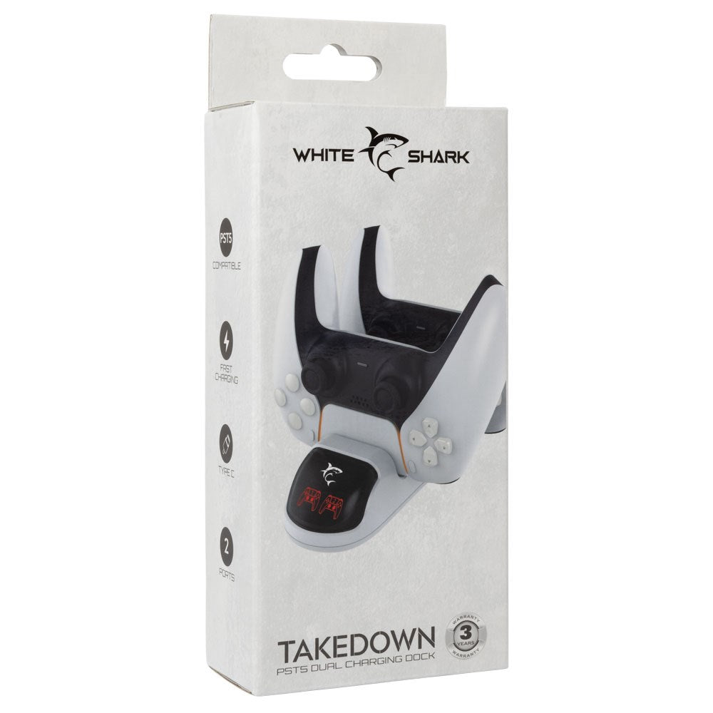 White Shark TAKEDOWN Laddstation för PS5 Controller – Vit