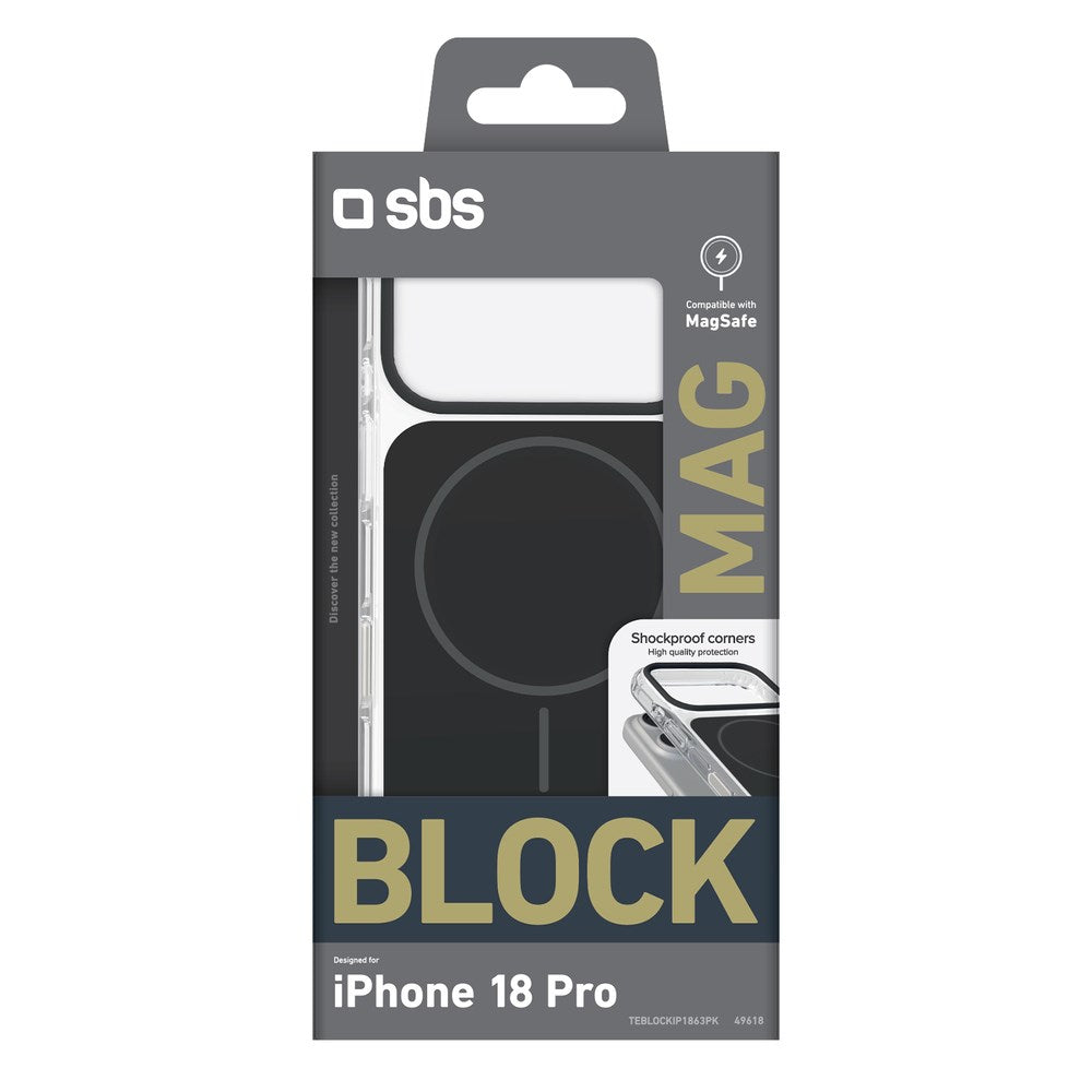 iPhone 18 Pro SBS Block Mag Skal - MagSafe Kompatibel - Svart / Genomskinlig
