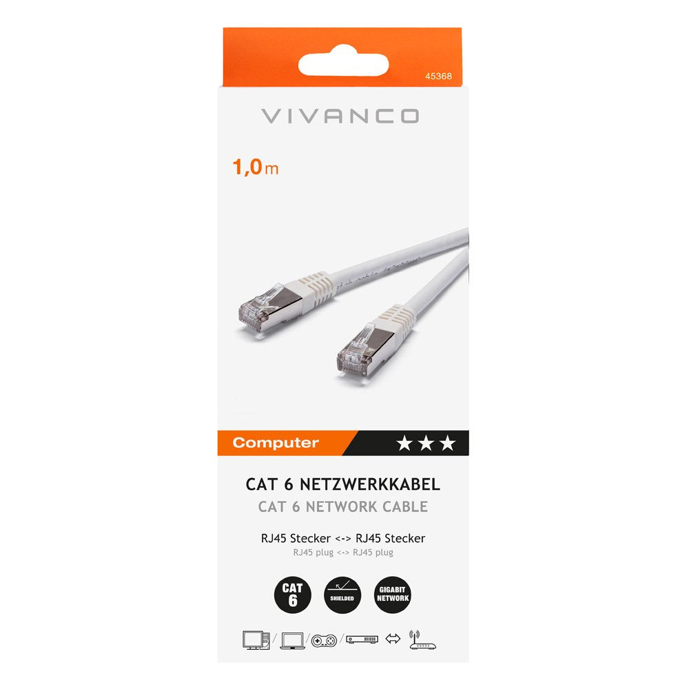 Nätverkskabel RJ45 Cat 6 M-M - 1m Vit