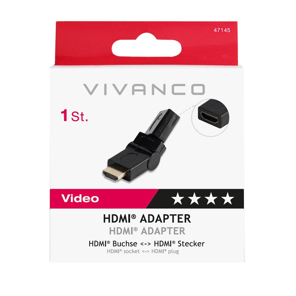 Vivanco HDMI-Adapter (Hona till Hane) med 360° Roterbar Led - Svart