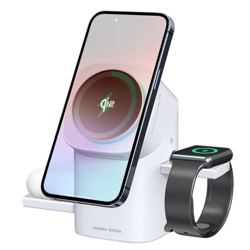 3-i-1 Qi2 Trådlös Laddare Mobile Origin - Telefon, Apple Watch & Hörlurar - Vit