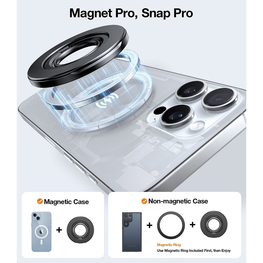 TORRAS MagSpin Magnetisk Fingerring med Inbyggt Kickstand - MagSafe Kompatibel - Mörkgrå