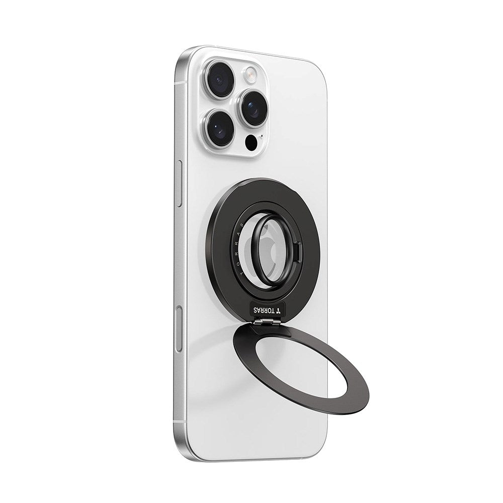 TORRAS MagSpin Magnetisk Fingerring med Inbyggt Kickstand - MagSafe Kompatibel - Mörkgrå