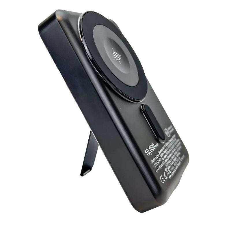 Zmartgear Powerbank Pro 6-i-1 med 18W / 10.00mAh / Trådlös Laddning / Inbyggd USB-C & Lightning-Kabel / Stöd - Svart