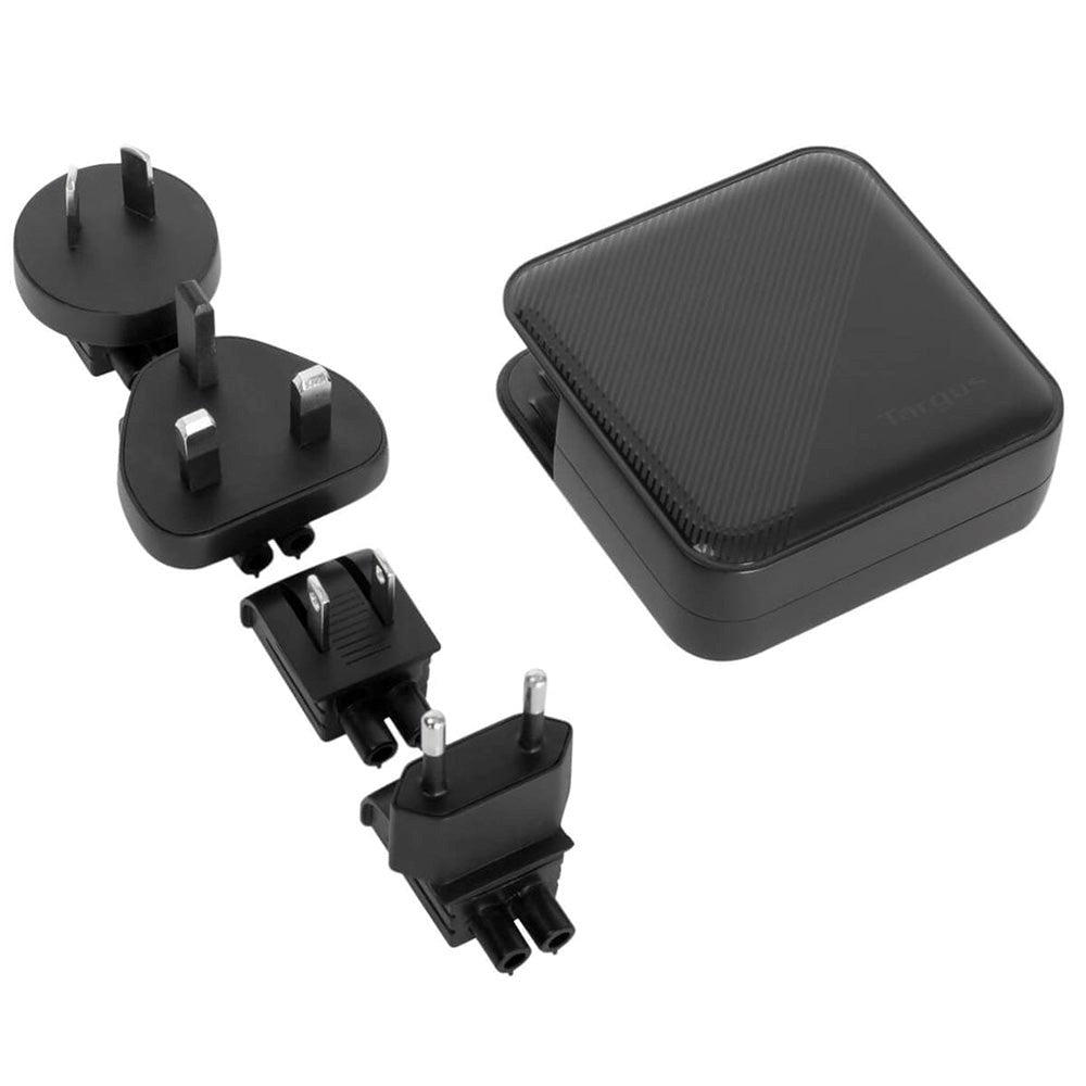 Targus 100W GaN PD Väggladdare med 2 x USB-C, 2 x USB-A och Reseadaptrar - Svart