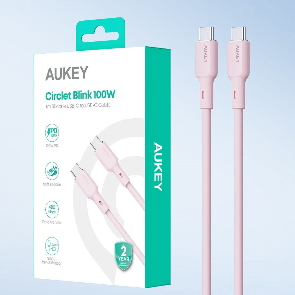 Aukey CB-SCC101 100W USB-C till USB-C-Kabel - 1m - Rosa