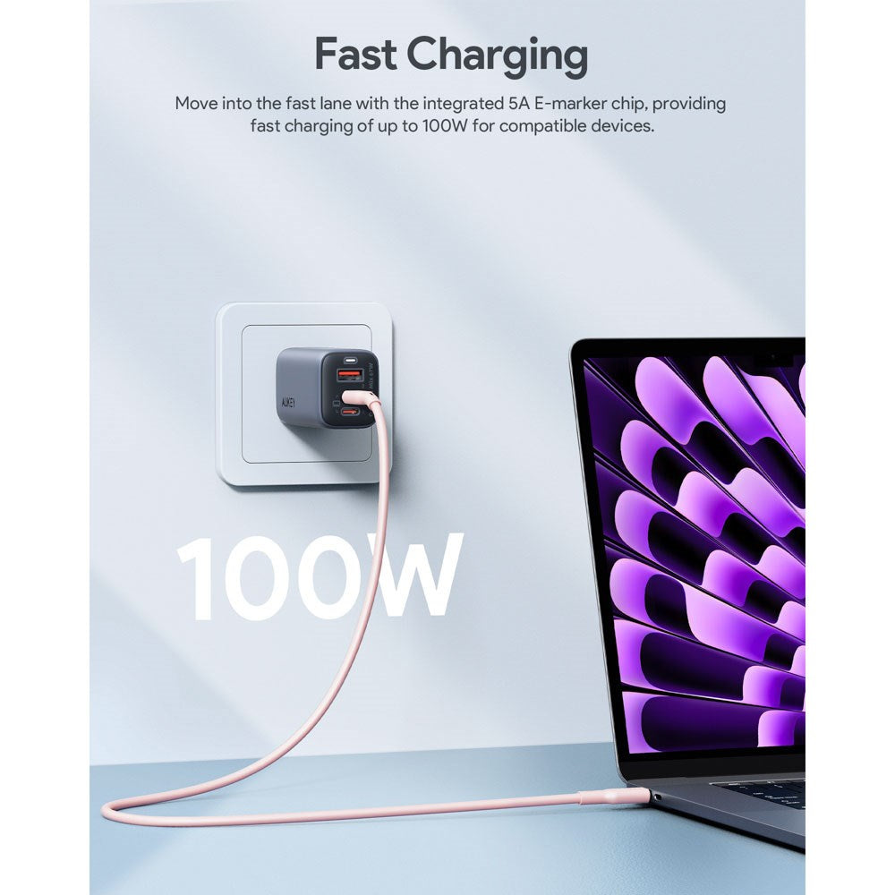 Aukey CB-SCC101 100W USB-C till USB-C-Kabel - 1m - Rosa
