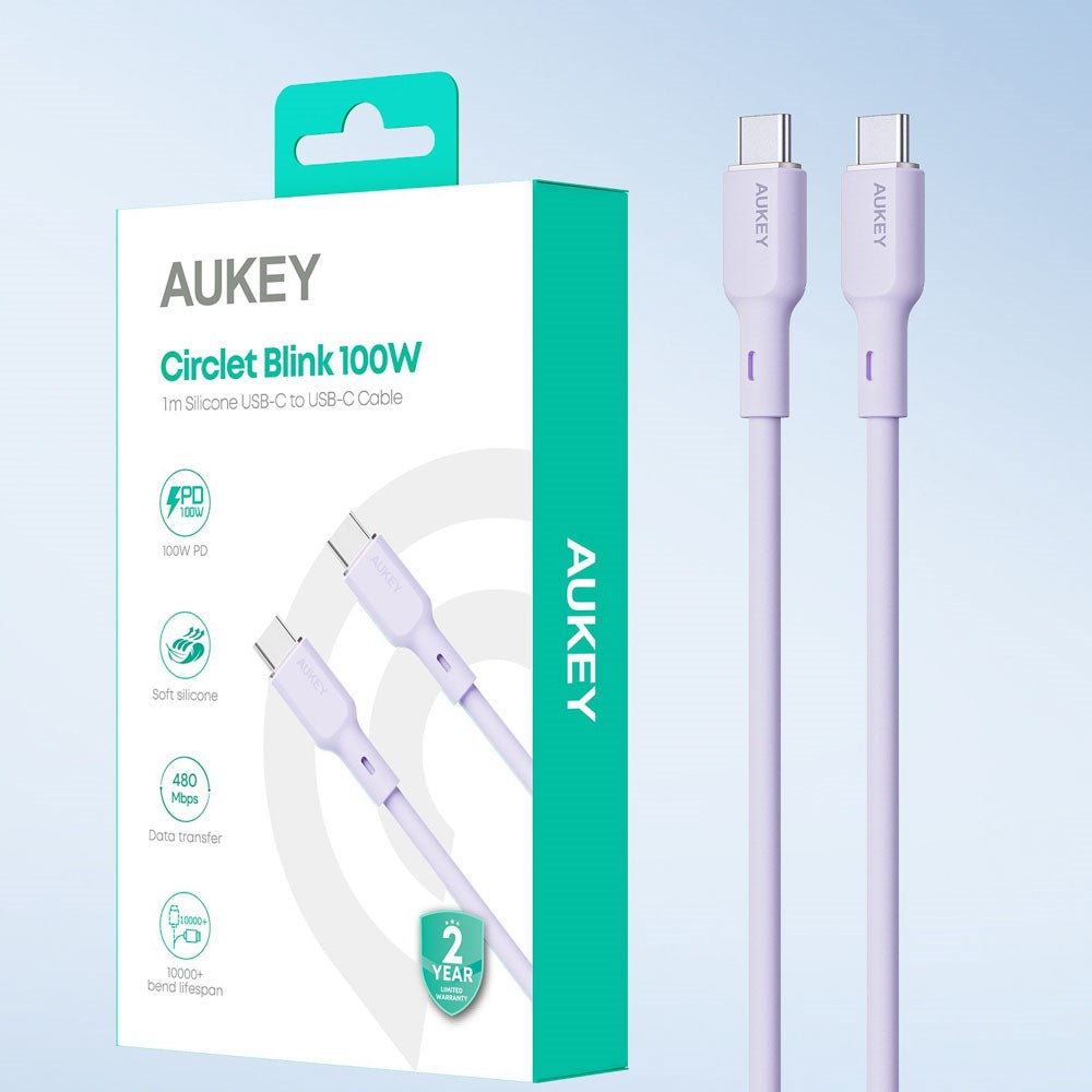 Aukey CB-SCC101 100W USB-C till USB-C-Kabel - 1m - Lila