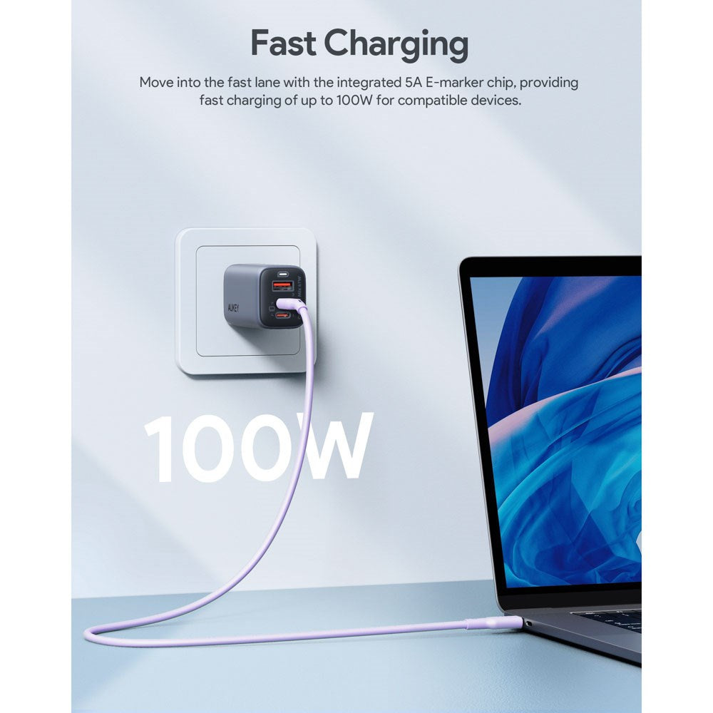 Aukey CB-SCC101 100W USB-C till USB-C-Kabel - 1m - Lila