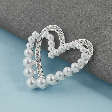 Hjärtformat 3D-Telefonklistermärke med Pärlor och Strass - Silver / Vit