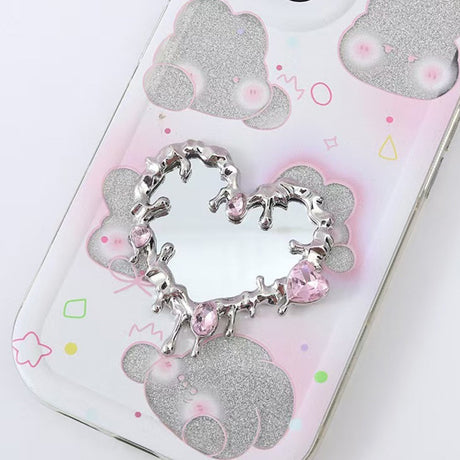 Hjärtformad Spegeldekoration med Smälteffekt för Telefon - Silver / Rosa