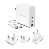 Hyper 140W GaN Väggladdare med 2 x USB-C, 1 x USB-A och Reseadaptrar - Vit