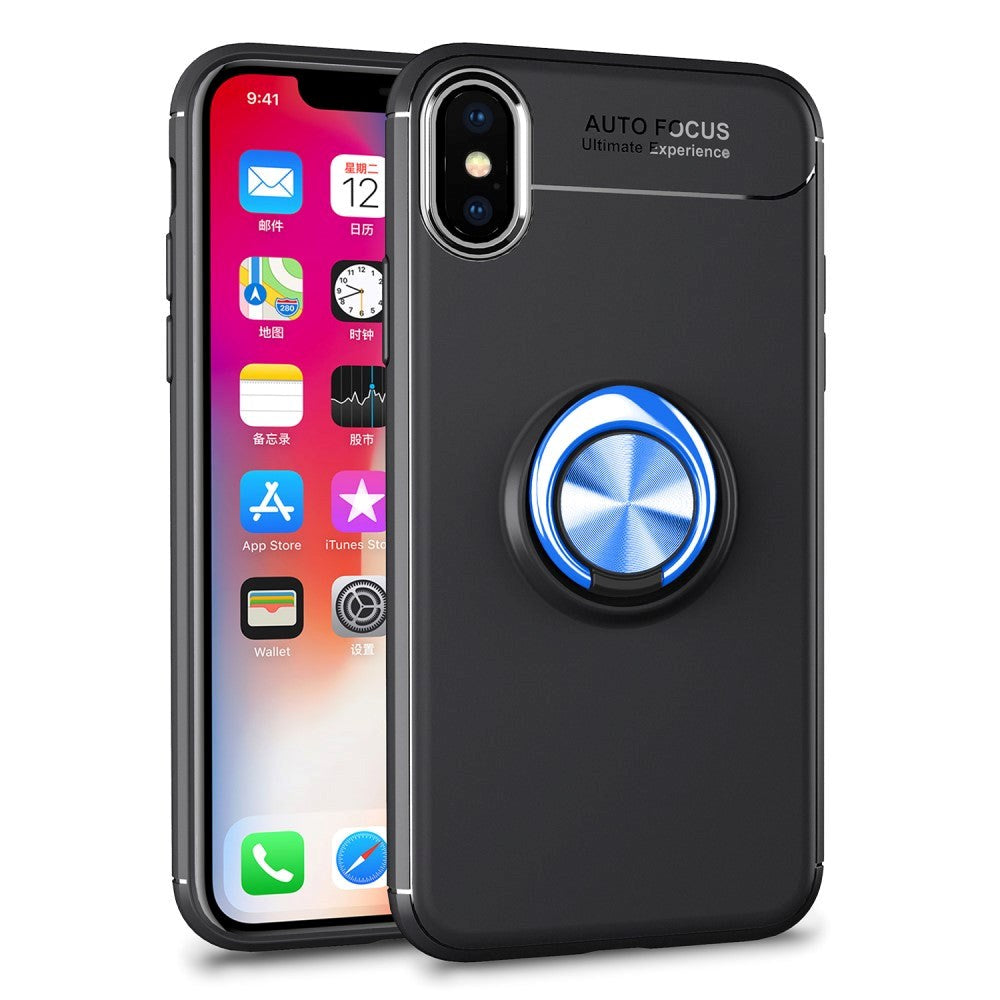 iPhone XS / X-skal m. Magnetisk Stativfunktion Svart med blå ring