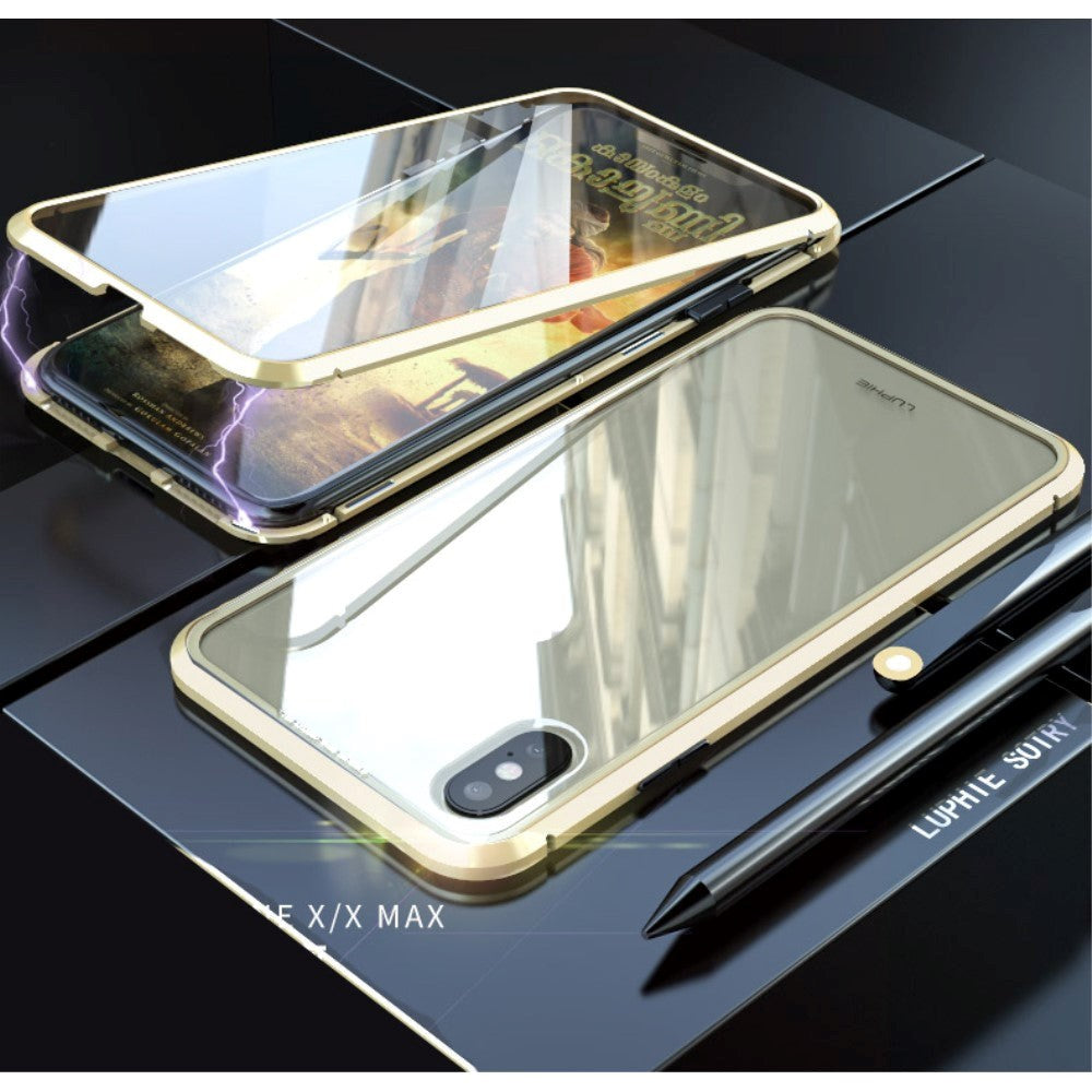 iPhone X / XS Magnetiskt Skal med Glas Fram och Bak - Guld