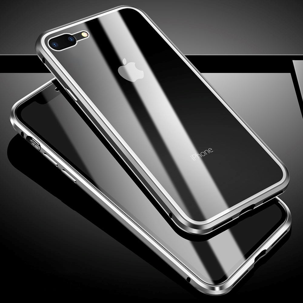 iPhone 8 plus / 7 plus 360 graders magnetiskt skal m. Glass Front & Back - Silver / Black