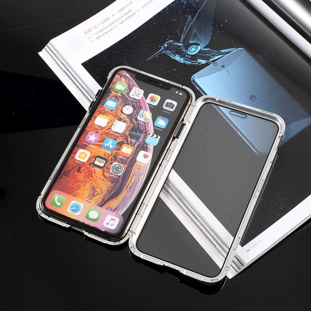 iPhone X / Xs 360 ° magnetiskt Fodral m. Glas fram och bak - silver