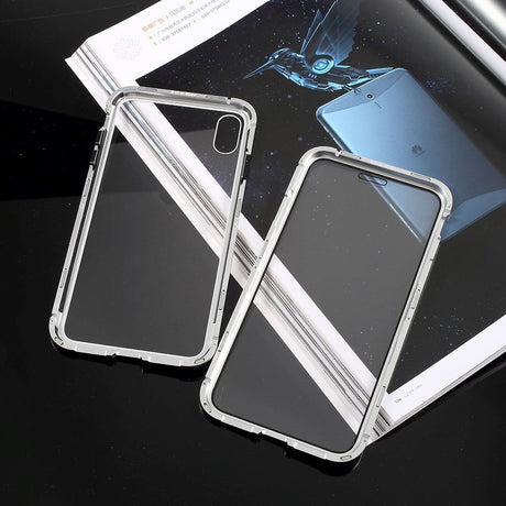 iPhone X / Xs 360 ° magnetiskt Fodral m. Glas fram och bak - silver