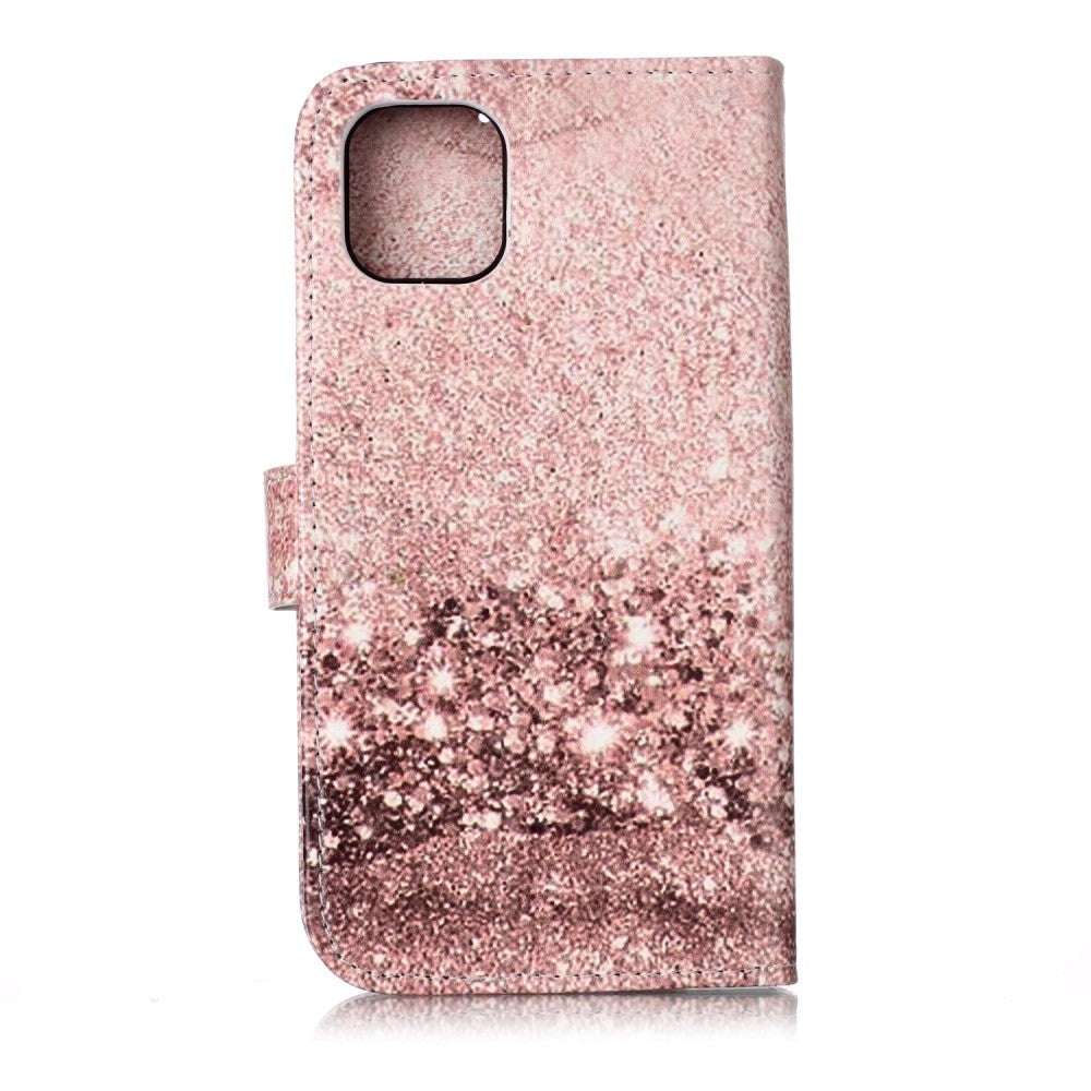 iPhone 11 PU-Läder Plånboksfodral m. Tryck - Rose Gold