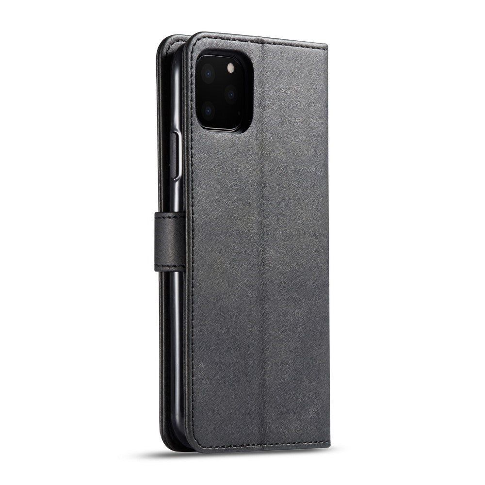 iPhone 11 Pro Max Konstläder Flip Fodral m. Korthållare & Ställfunktion - Svart