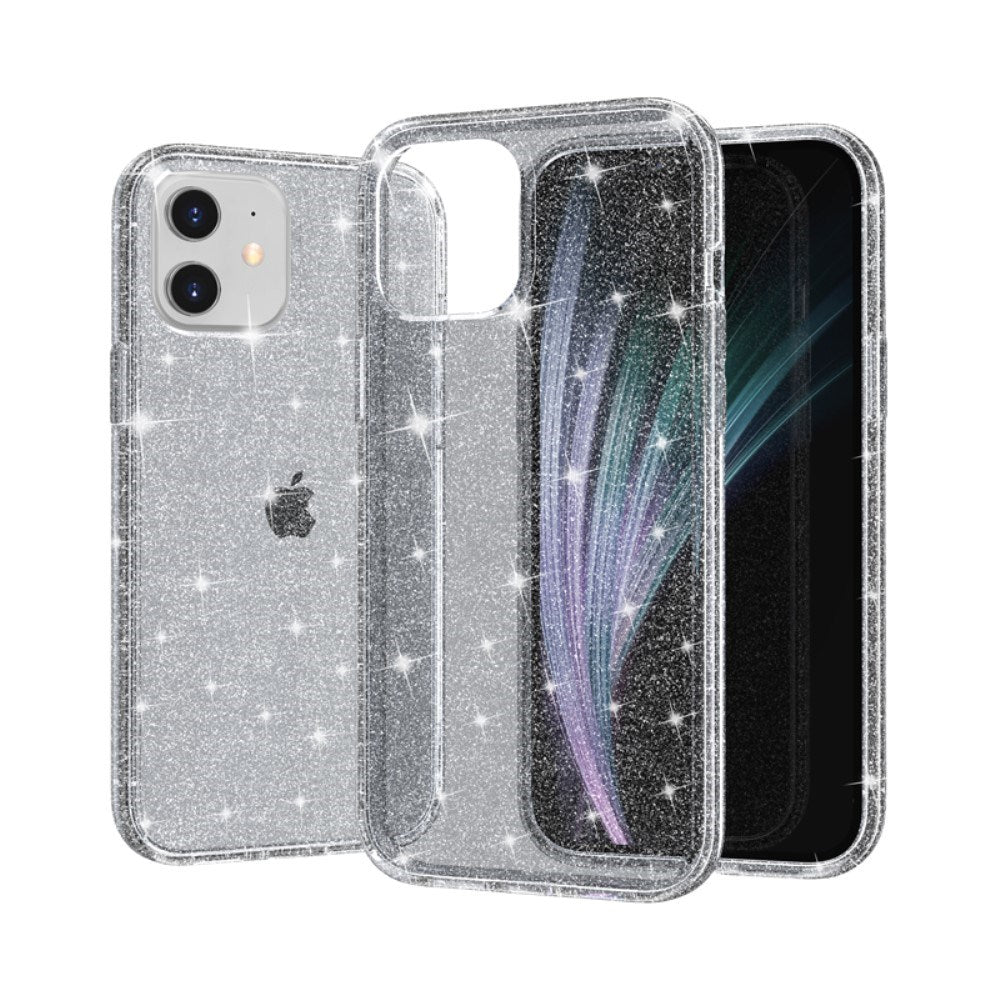 iPhone 12 Mini Skal Hybridplast - Glitter - Genomskinlig / Grå