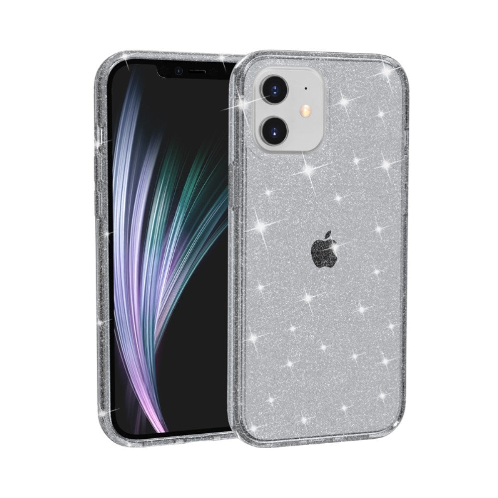 iPhone 12 Mini Skal Hybridplast - Glitter - Genomskinlig / Grå