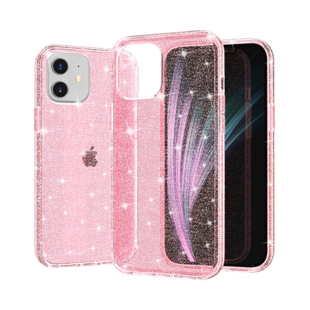 iPhone 12 Mini Skal Hybridplast - Glitter - Genomskinlig / Pink