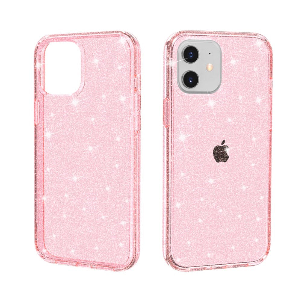 iPhone 12 Mini Skal Hybridplast - Glitter - Genomskinlig / Pink