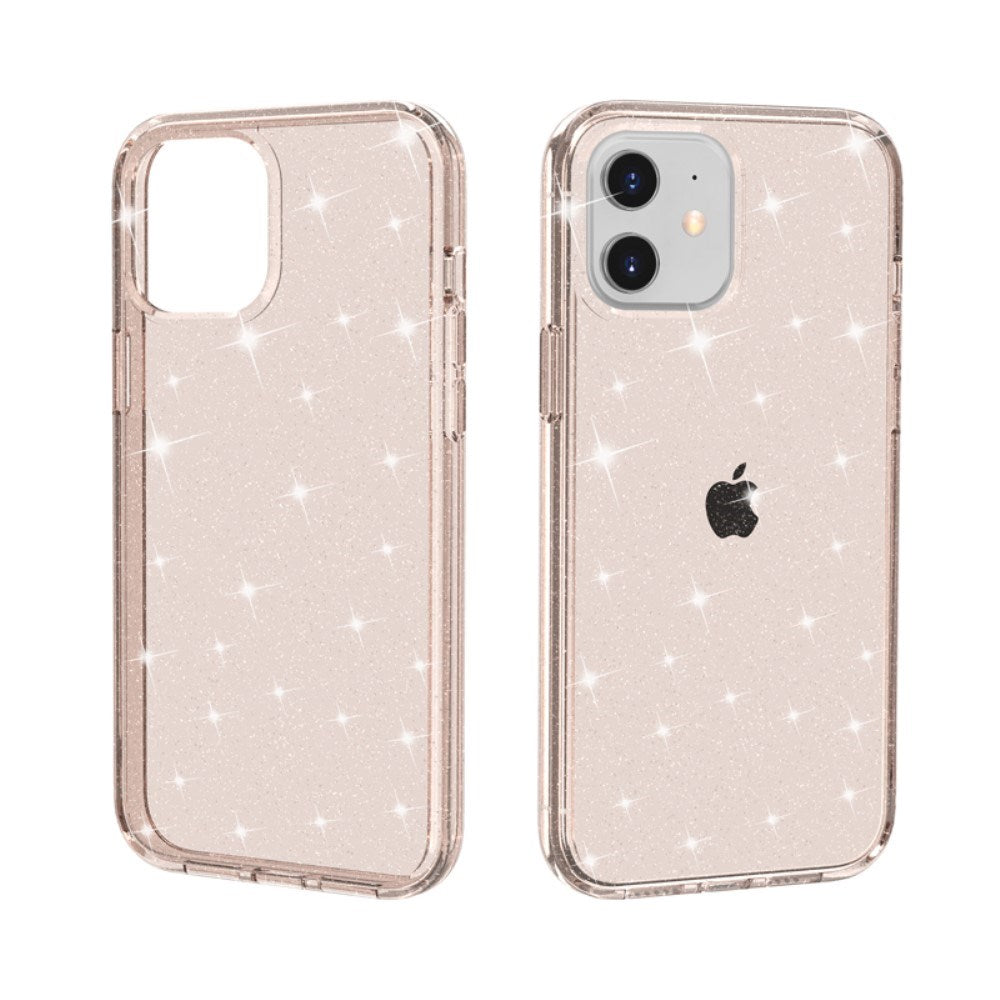 iPhone 12 Mini Skal Hybridplast - Glitter - Genomskinlig / Pink