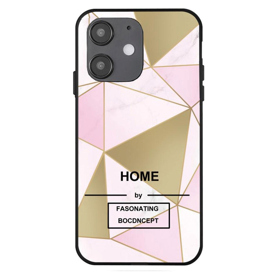 iPhone 12 Mini Skal - Geometriskt Mönster - Rosa / Guld