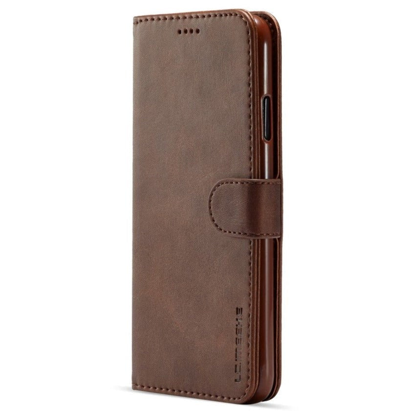 iPhone XR LC.IMeeke Leather Wallet Case - Dark Brown