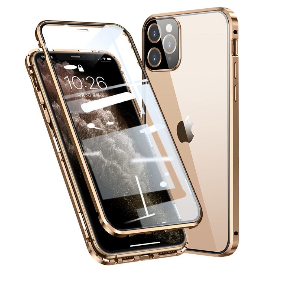 iPhone 11 Pro Max 360-graders Magnetiskt Skal med Glas Framsida och Baksida - Guld