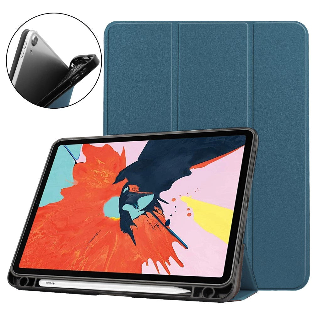 iPad Air 10.9-11" (2024-2020) Tri-fold Fodral Litchi-textur med Apple Pencil Hållare - Grön