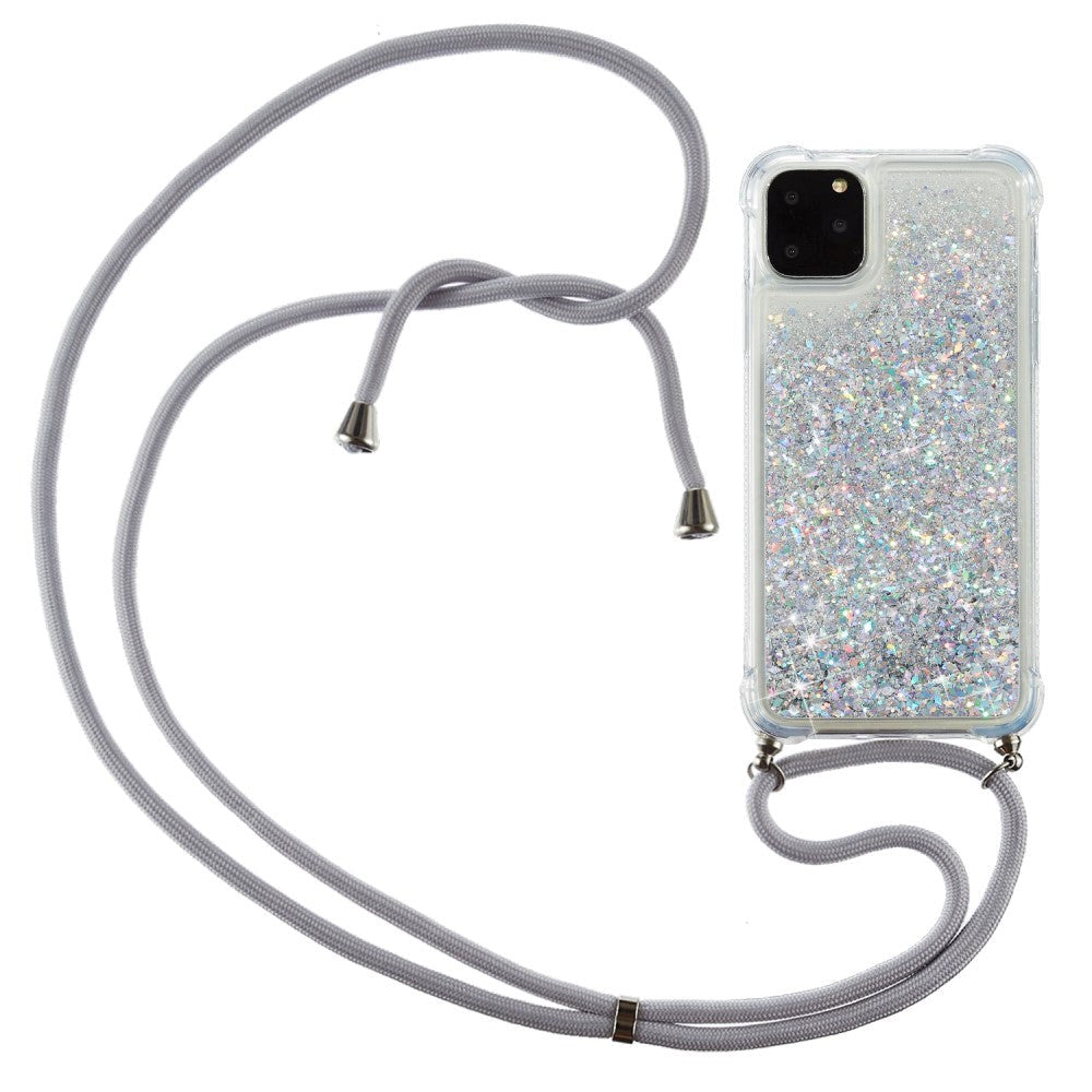 iPhone 12 Pro Max Skal Flexibel Plast med Rem - Silvrigt Glitter