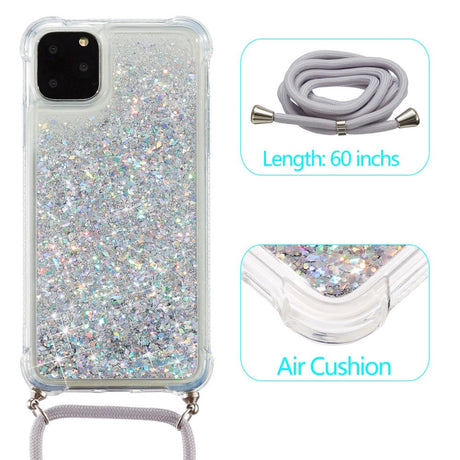 iPhone 12 Pro Max Skal Flexibel Plast med Rem - Silvrigt Glitter